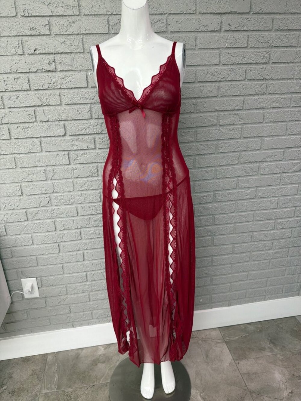 Avidlove Women's Red Sheer Mesh Lace Nightgown Lingerie Set Size S